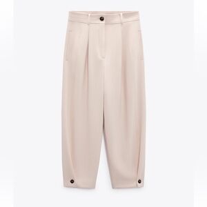 Zara pleated barrel taped ankle pants - xs - cream